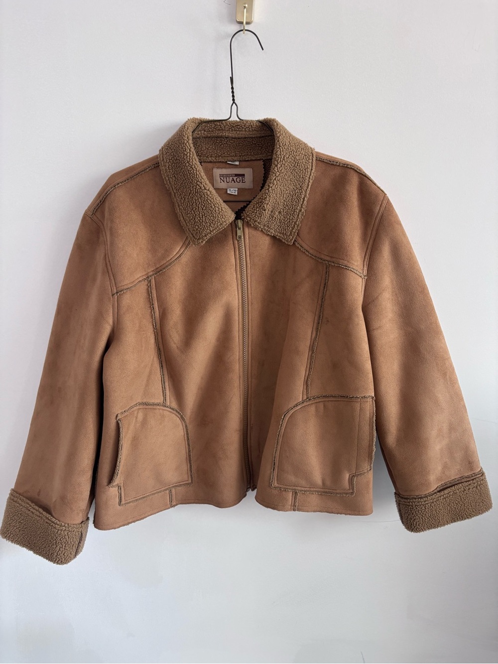 Classic Nuage Brown/ Tan Suede Cozy Shearling Zip-Up Puffer Jacket- Size XL